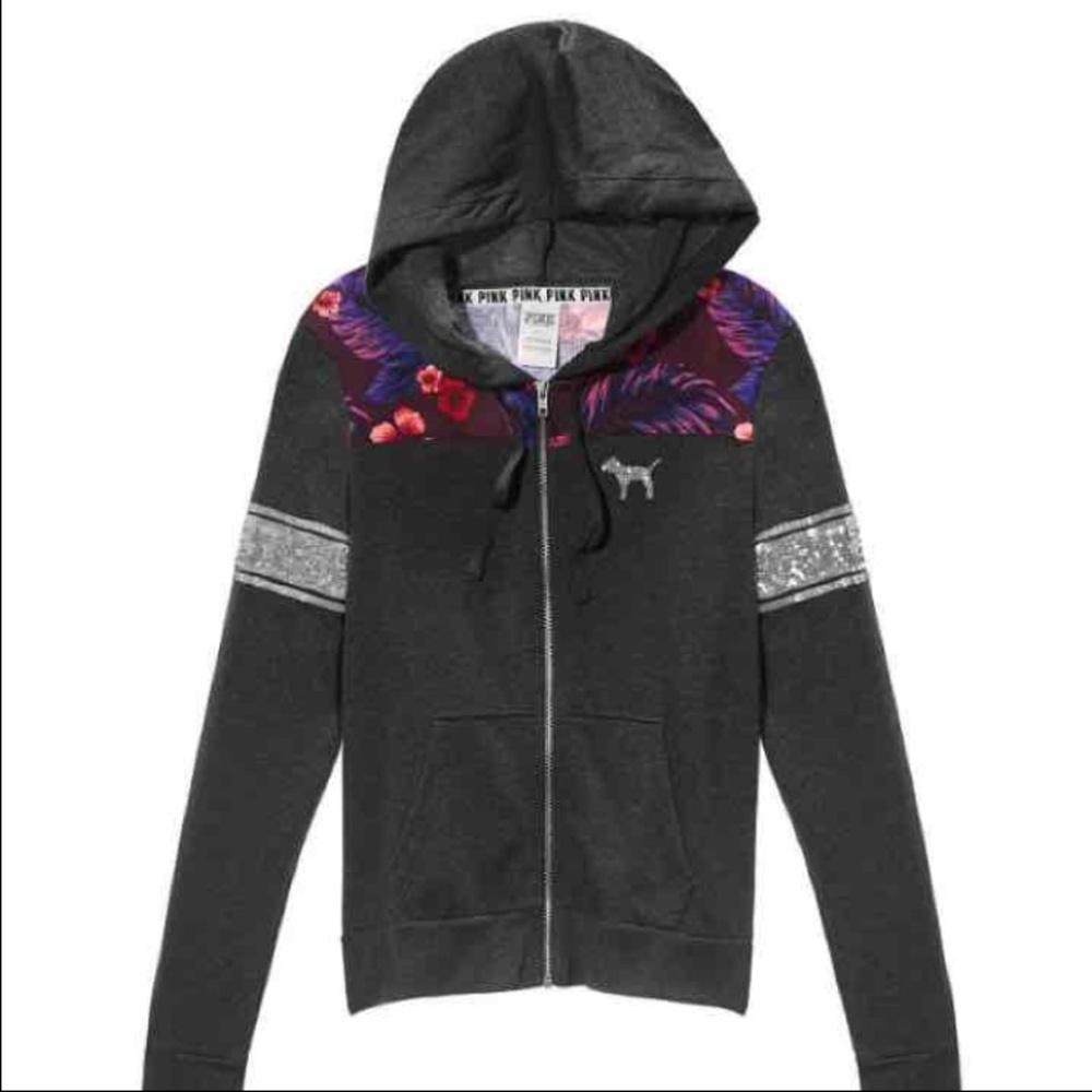 VS Pink Floral Bling Zip Up Hoodie